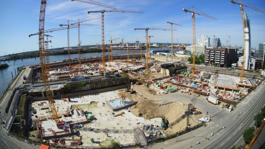 Baustelle Überseequartier in Hamburg im Mai 2021