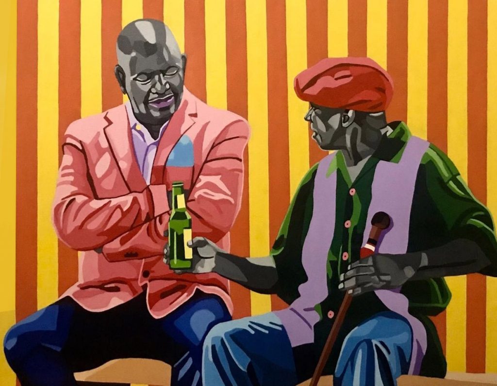 Zwei afrikanische Rentner trinken Bier